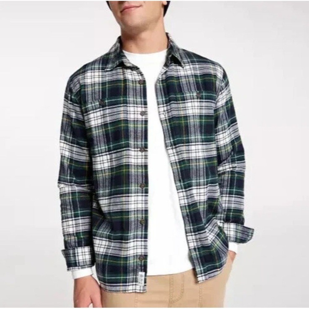 ALPINE DESIGN Flannel Shirt Men's Small Mid Weight Dark Green Granite Plaid NEW